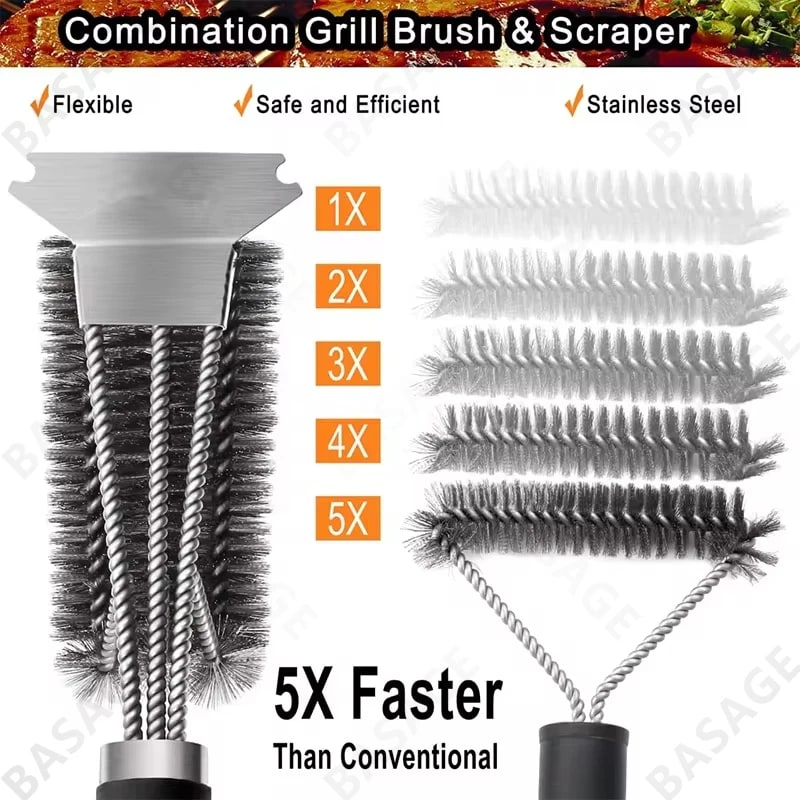 Safe Grill Brush - Bristle Free BBQ Grill Brush - Rust Resistant Stainless Steel