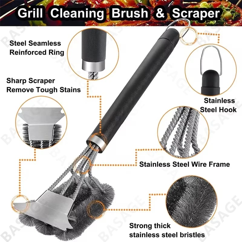 Safe Grill Brush - Bristle Free BBQ Grill Brush - Rust Resistant Stainless Steel