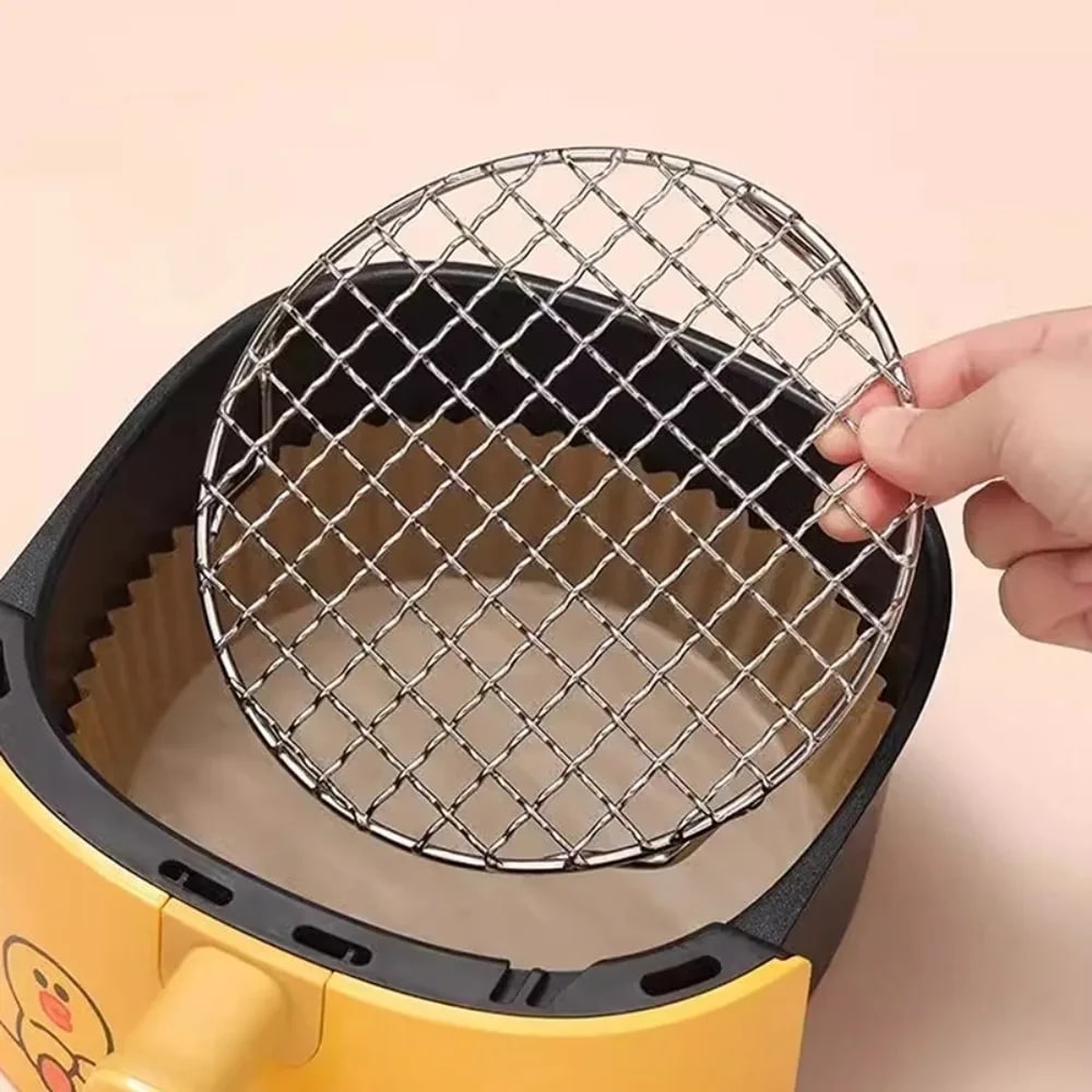 Portable Round Air Fryer Rack Stainless Steel Stackable Grid Grill with Foot Coo