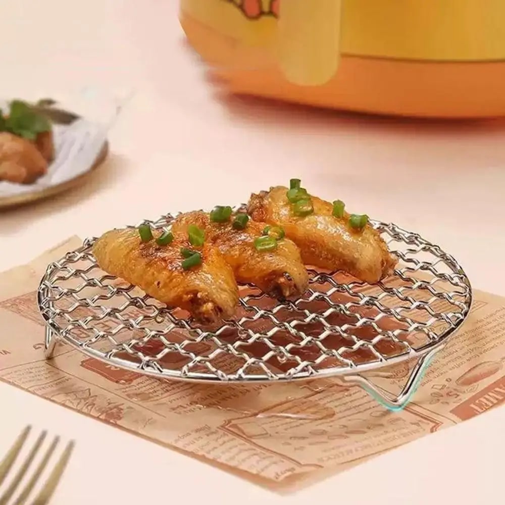 Portable Round Air Fryer Rack Stainless Steel Stackable Grid Grill with Foot Coo