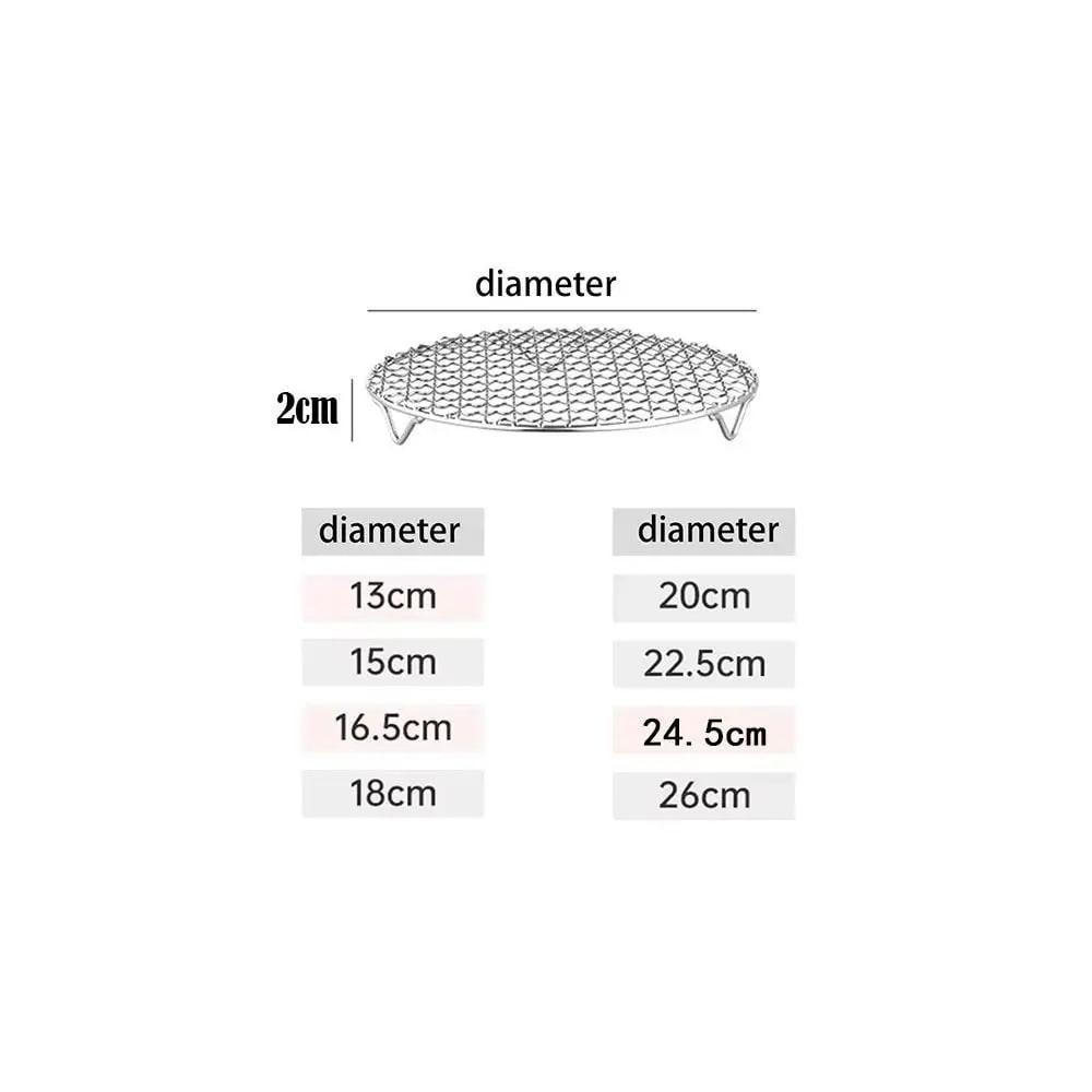 Portable Round Air Fryer Rack Stainless Steel Stackable Grid Grill with Foot Coo