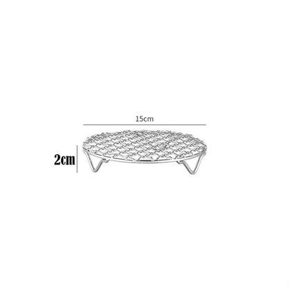 Portable Round Air Fryer Rack Stainless Steel Stackable Grid Grill with Foot Coo - 15cm