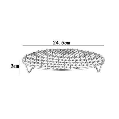 Portable Round Air Fryer Rack Stainless Steel Stackable Grid Grill with Foot Coo - 24.5cm