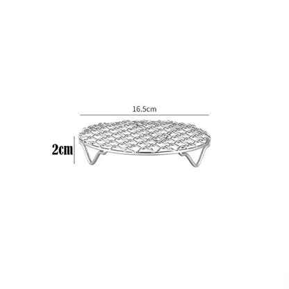 Portable Round Air Fryer Rack Stainless Steel Stackable Grid Grill with Foot Coo - 16.5cm
