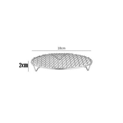 Portable Round Air Fryer Rack Stainless Steel Stackable Grid Grill with Foot Coo - 18cm