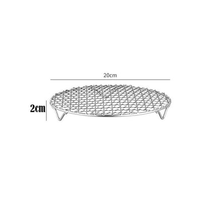 Portable Round Air Fryer Rack Stainless Steel Stackable Grid Grill with Foot Coo - 20cm