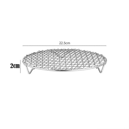 Portable Round Air Fryer Rack Stainless Steel Stackable Grid Grill with Foot Coo - 22.5cm
