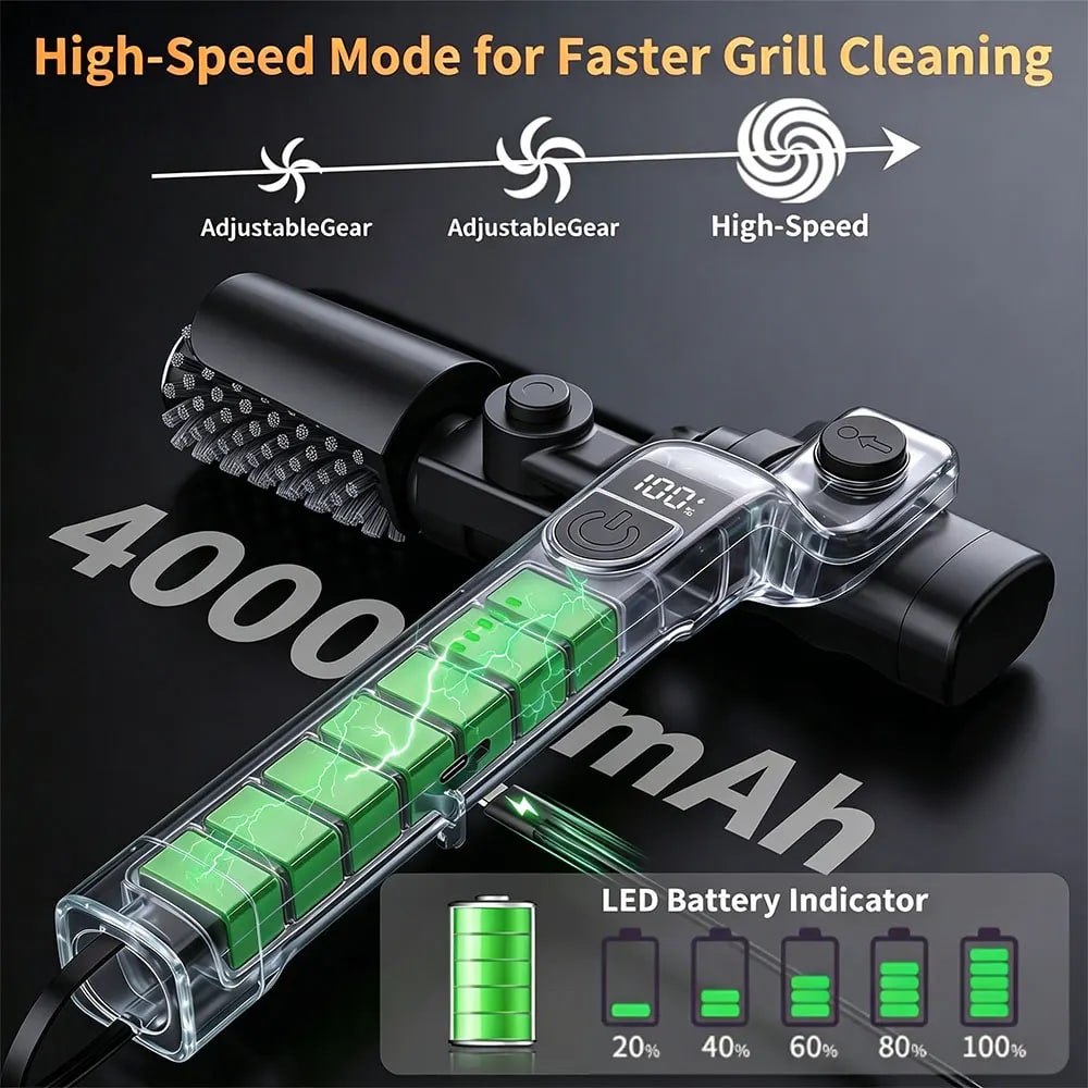 BBQ Grill Brush 3-Speed Settings Electric Grill Brush,180° Adjustable Head,90 Mi