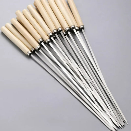 304 Stainless Steel BBQ Skewers with Wooden Handles – 5–10 Pack – product image 1