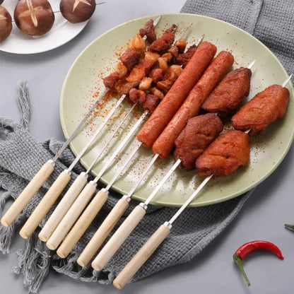304 Stainless Steel BBQ Skewers with Wooden Handles – 5–10 Pack – product image 2