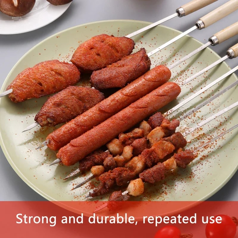 304 Stainless Steel BBQ Skewers with Wooden Handles – 5–10 Pack – product image 6