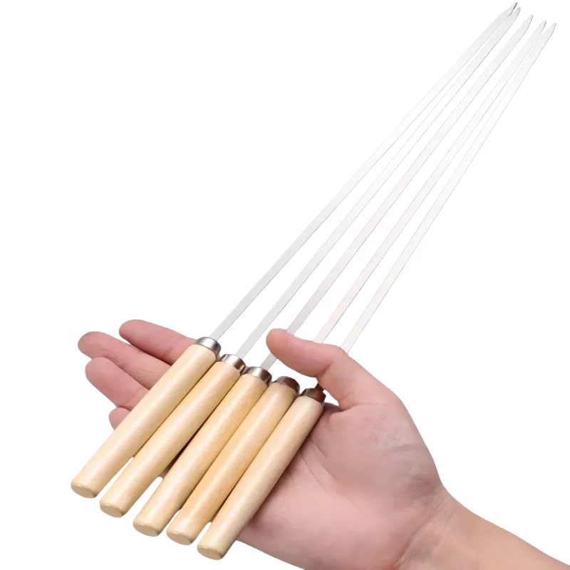 304 Stainless Steel BBQ Skewers with Wooden Handles – 5–10 Pack – product image 7
