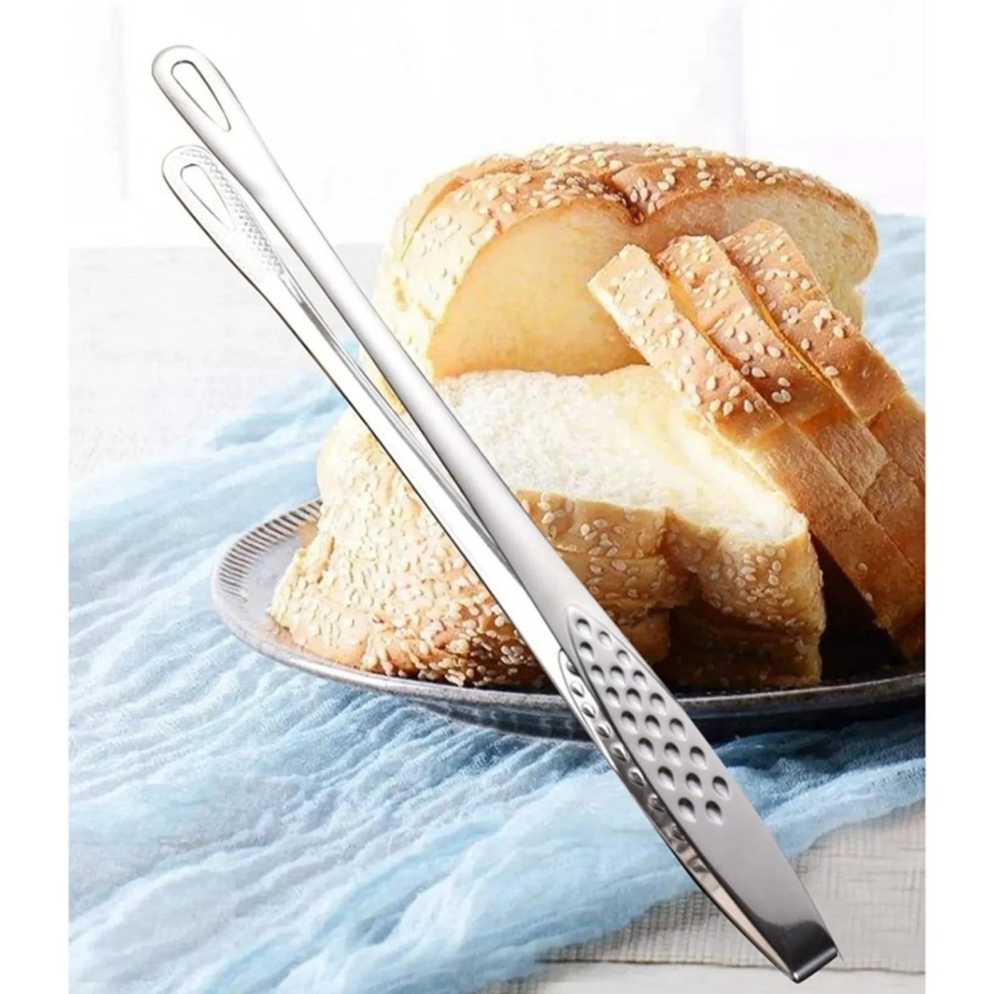 304 Stainless Steel Long-Handle BBQ Tongs with Non-Slip Grip – product image 3