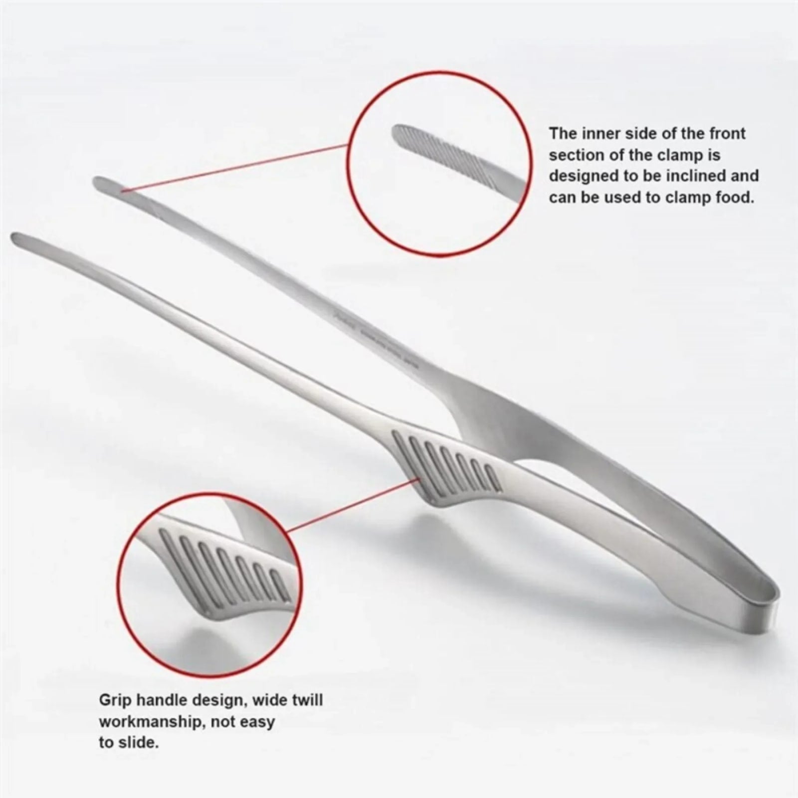 304 Stainless Steel Long-Handle BBQ Tongs with Non-Slip Grip – product image 5