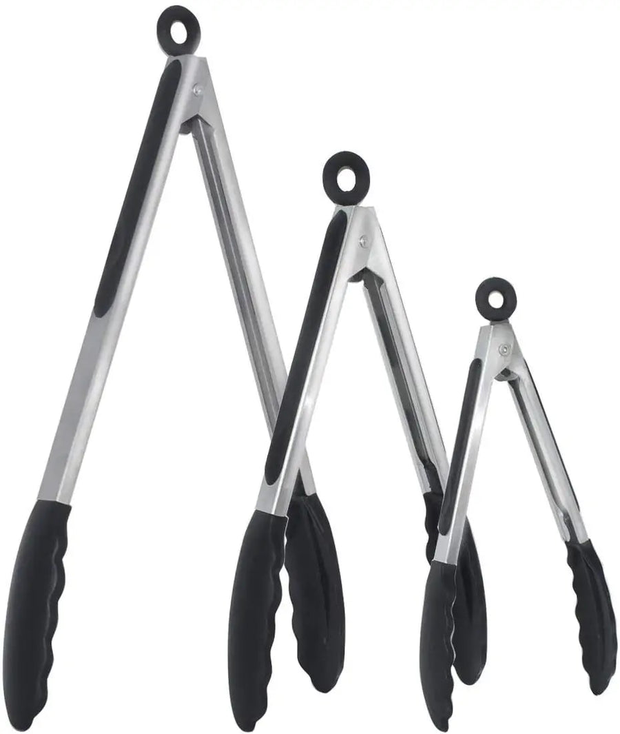 Silicone-Tipped Stainless Steel BBQ Tongs, Locking, 7, 9 or 12 Inch