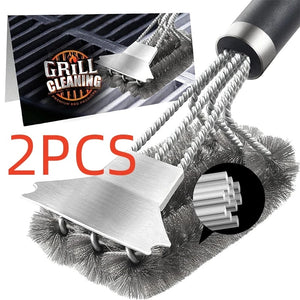 Safe BBQ Grill Brush & Scraper with Deluxe Handle – 1–2 Pack