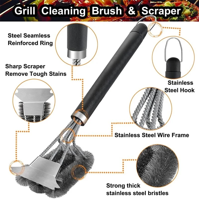 Safe BBQ Grill Brush & Scraper with Deluxe Handle – 1–2 Pack – product image 3