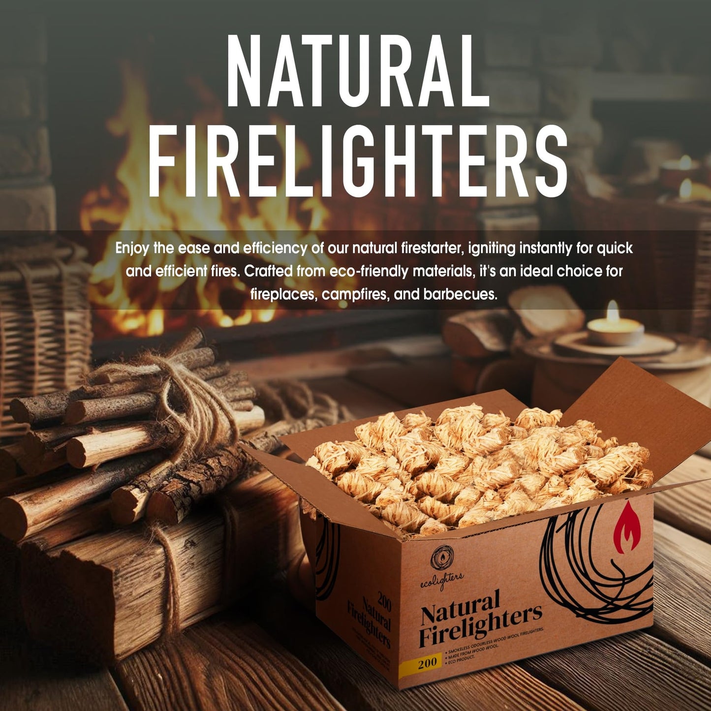 Natural Wood Wool Firelighters – 200 Pack, 2.1kg – product image 3