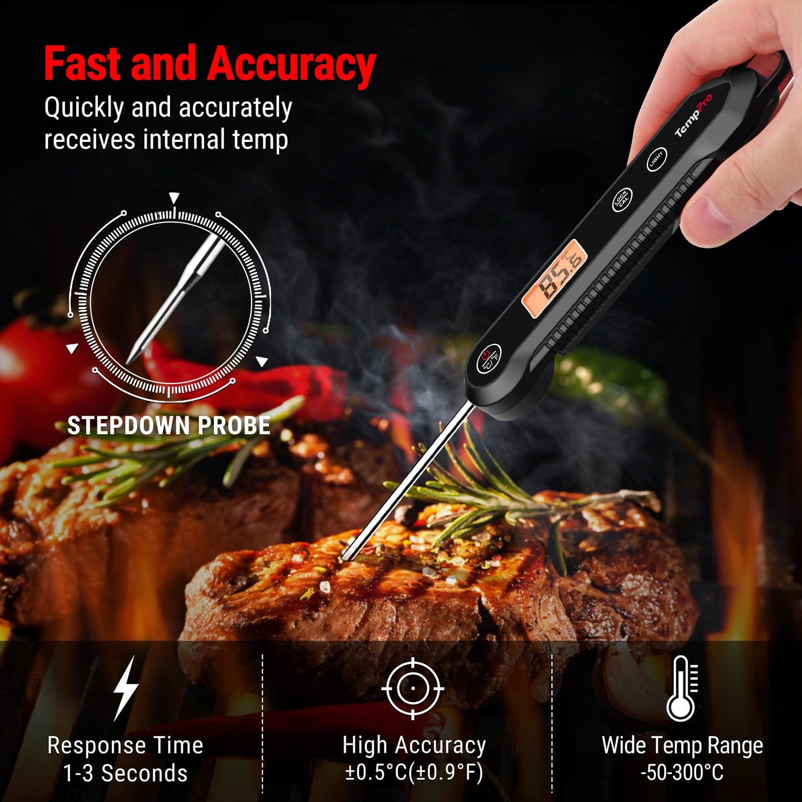 IPX6 Fast-Read Digital Meat Thermometer with Stainless Probe – product image 3