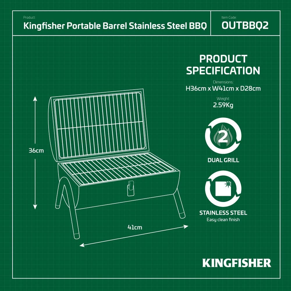 Kingfisher OUTBBQ2 Portable Barrel Charcoal BBQ – product image 5