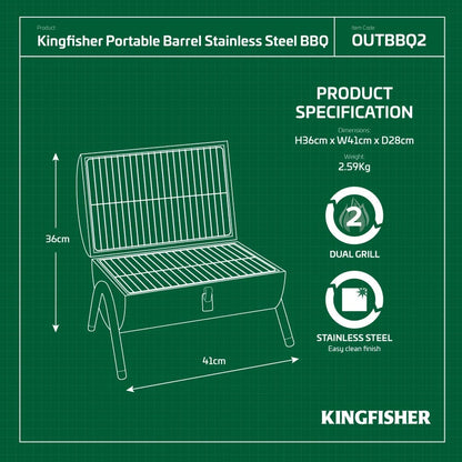 Kingfisher OUTBBQ2 Portable Barrel Charcoal BBQ – product image 5