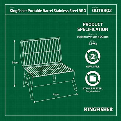 Kingfisher OUTBBQ2 Portable Barrel Charcoal BBQ – product image 6