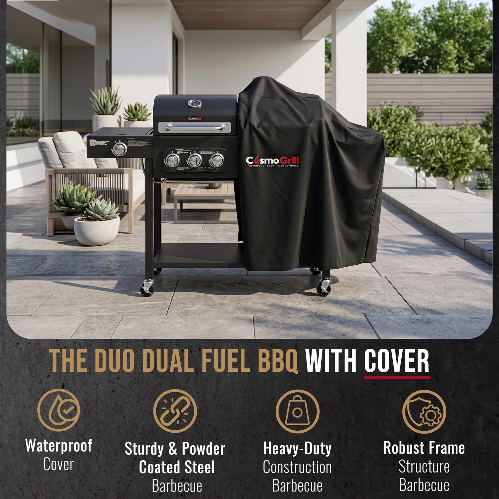 CosmoGrill Hybrid 3+1 Burner Dual-Fuel BBQ with Cover – product image 5