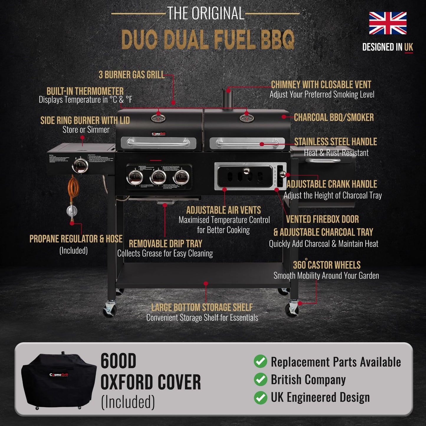 CosmoGrill Hybrid 3+1 Burner Dual-Fuel BBQ with Cover – product image 11