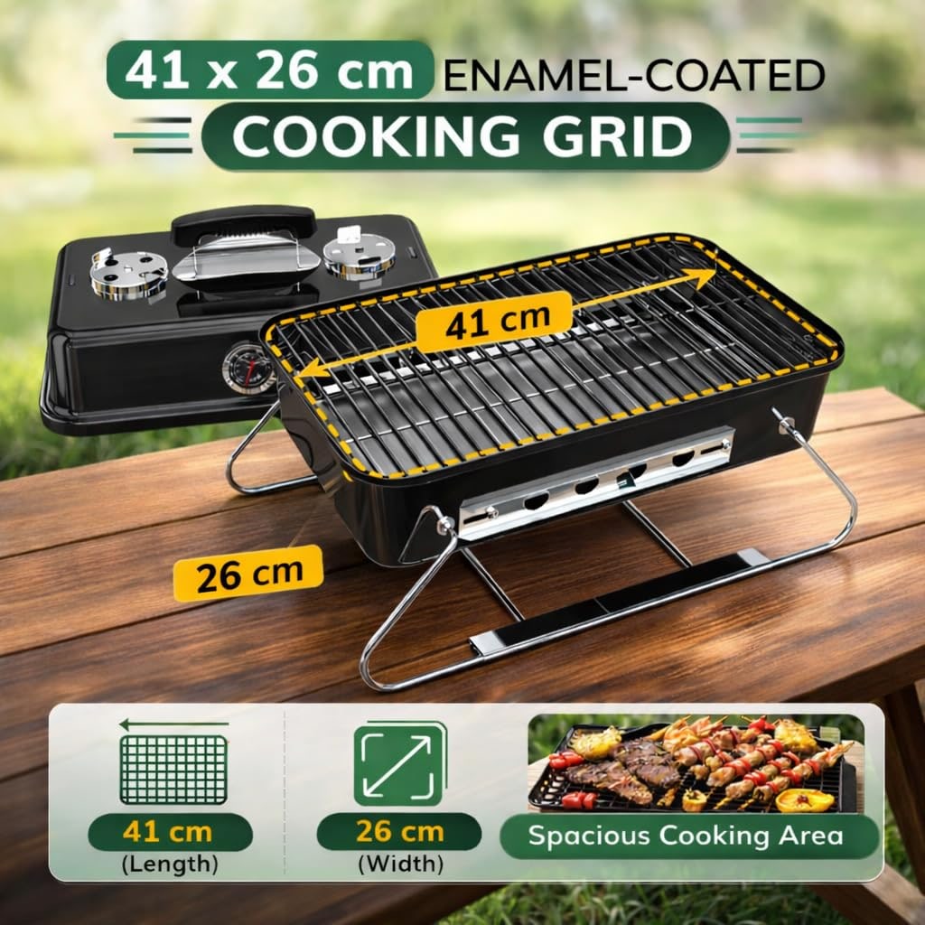 House of Home Portable Folding Charcoal BBQ with Thermometer – product image 3