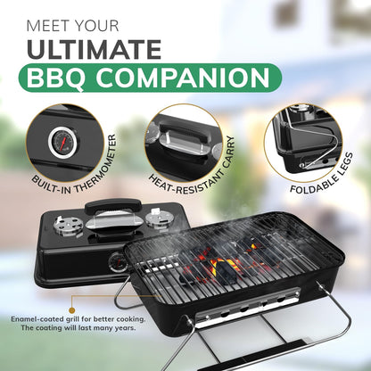 House of Home Portable Folding Charcoal BBQ with Thermometer – product image 7