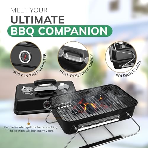 House of Home Portable Folding Charcoal BBQ with Thermometer – product image 8