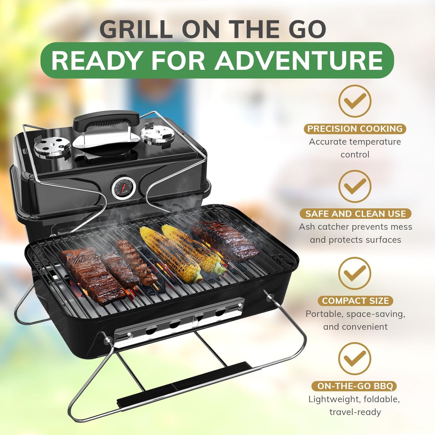 House of Home Portable Folding Charcoal BBQ with Thermometer – product image 9