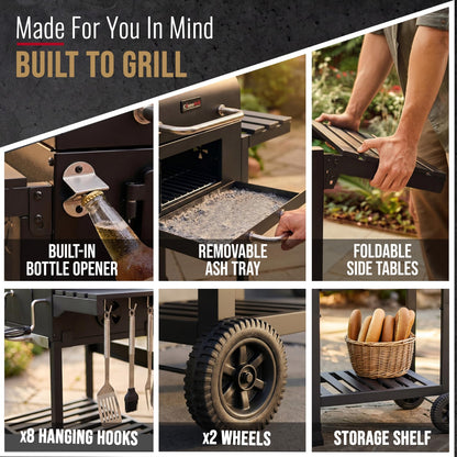 CosmoGrill Outdoor XXL Charcoal Smoker BBQ with Lid & Shelves – product image 5