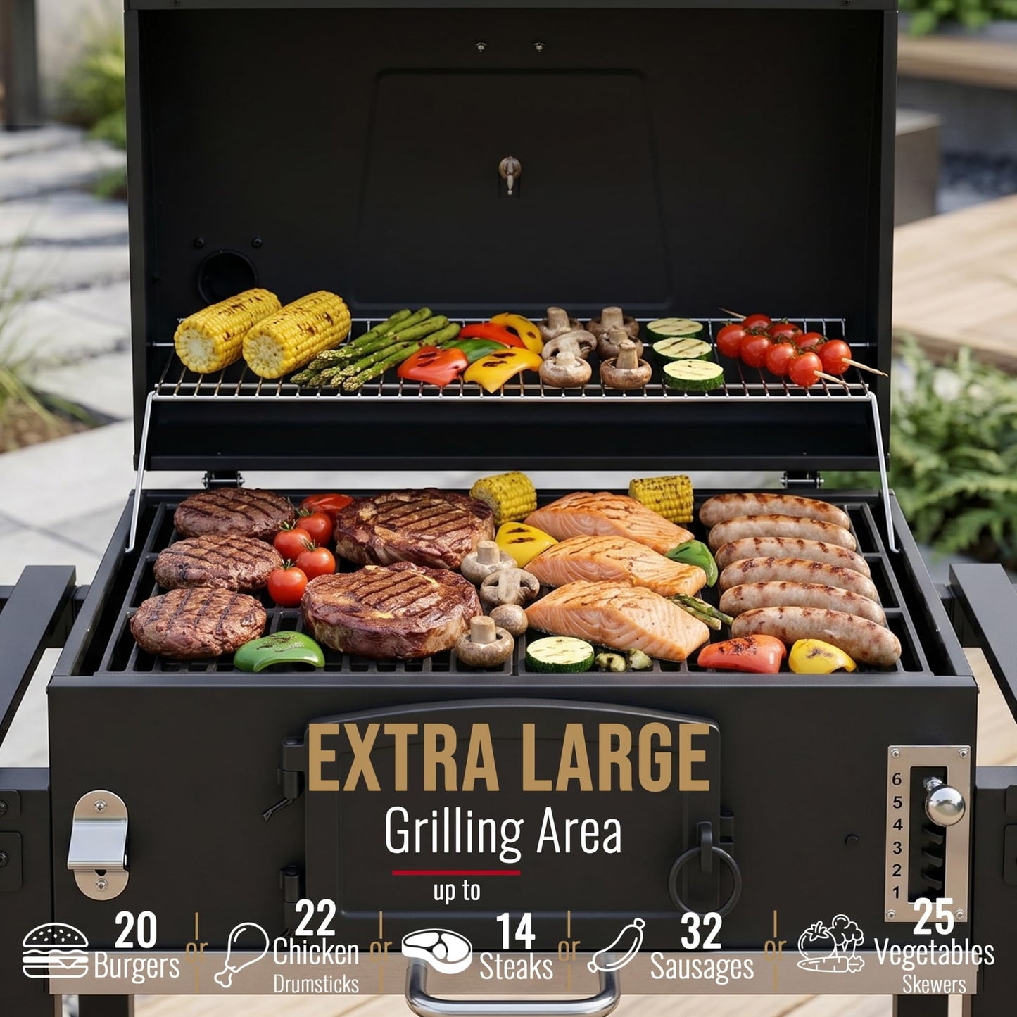CosmoGrill Outdoor XXL Charcoal Smoker BBQ with Lid & Shelves – product image 7