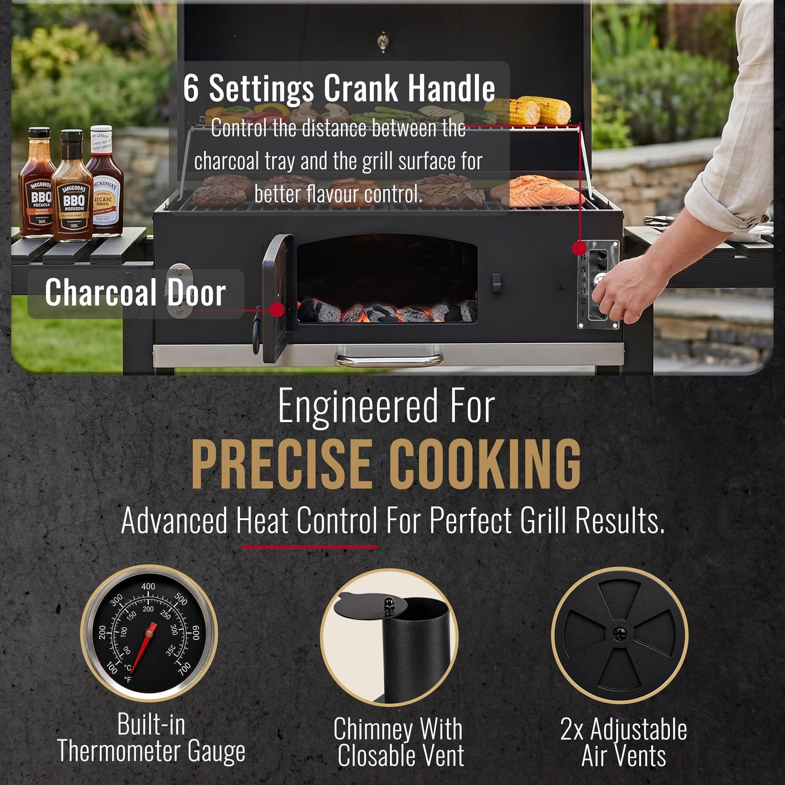 CosmoGrill Outdoor XXL Charcoal Smoker BBQ with Lid & Shelves – product image 11