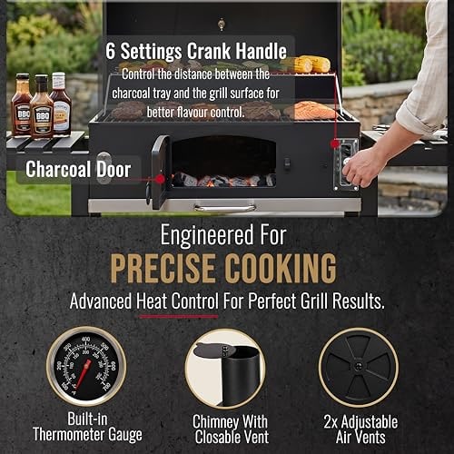 CosmoGrill Outdoor XXL Charcoal Smoker BBQ with Lid & Shelves – product image 12