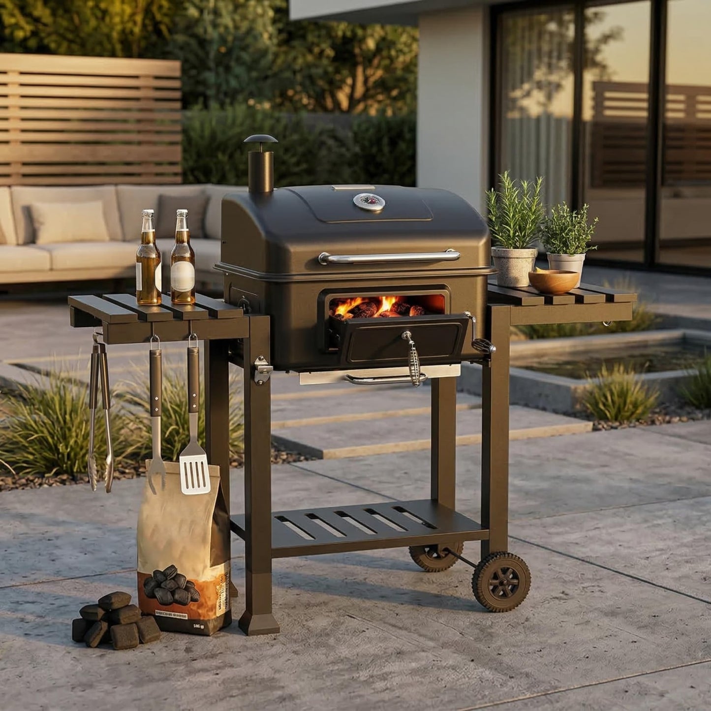 Woodland Charcoal Grill BBQ with Thermometer & Bottle Opener – product image 11