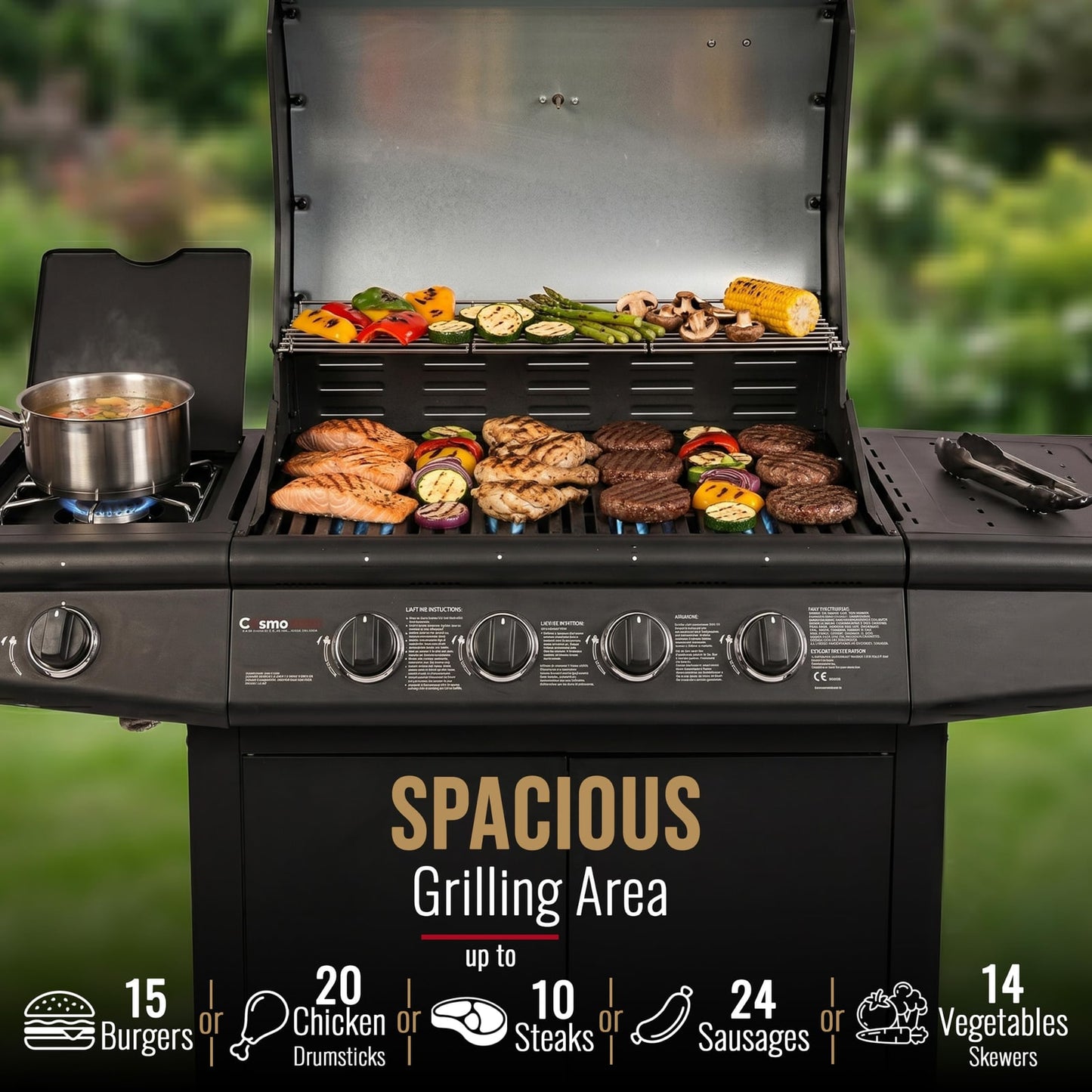 CosmoGrill Pro Deluxe 4+1 Burner Gas BBQ with Side Burner – product image 3