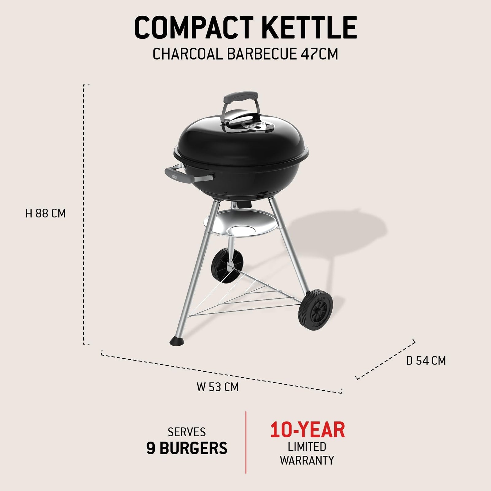 Weber Compact Kettle 47cm Charcoal BBQ with Stand & Wheels – product image 3