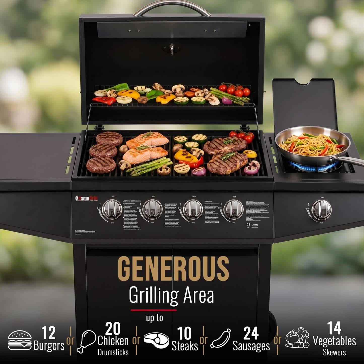 CosmoGrill Original 4+1 Burner Gas BBQ with Side Burner – product image 3