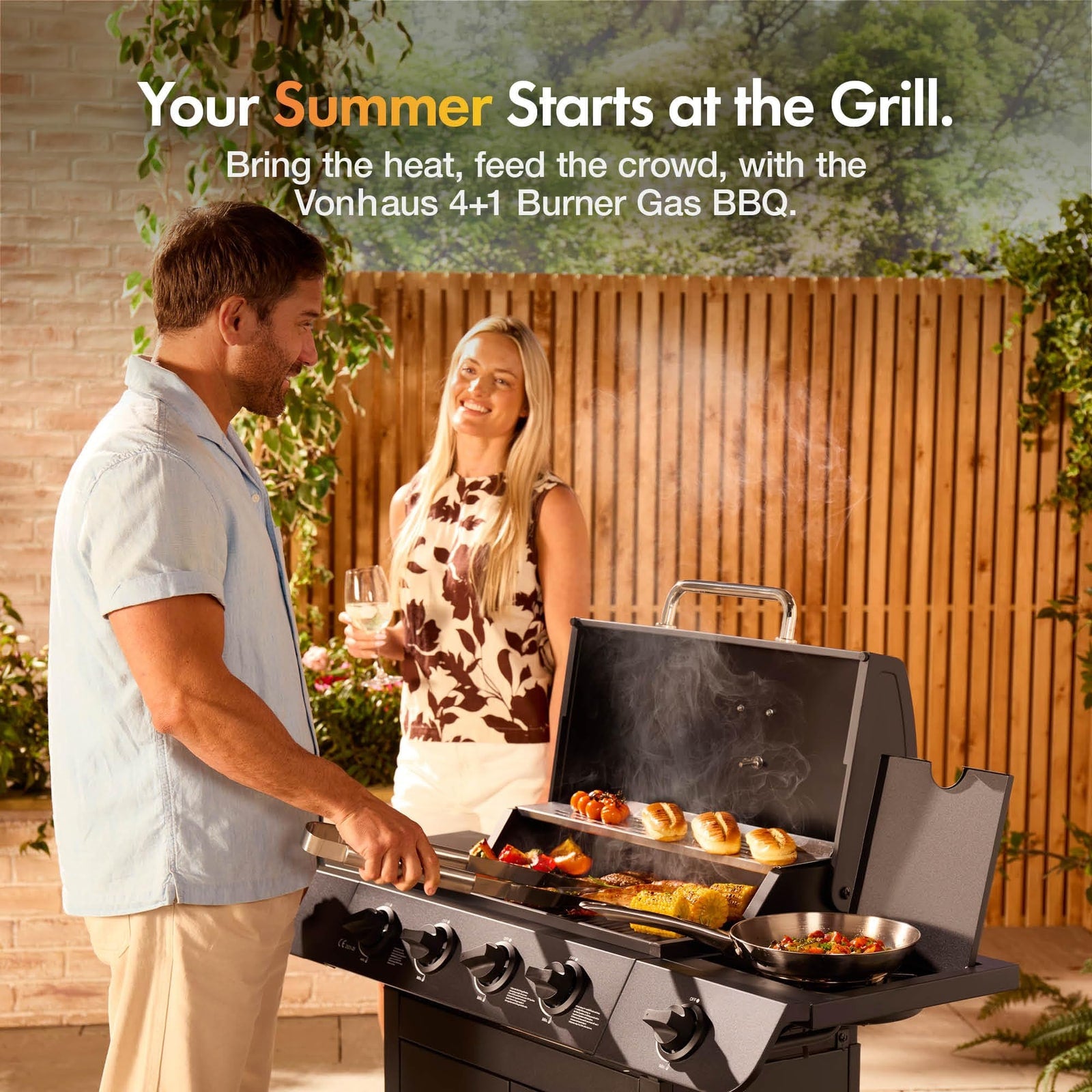 VonHaus 4+1 Burner Gas BBQ with Side Burner & Warming Rack – product image 3