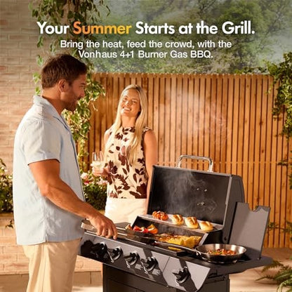 VonHaus 4+1 Burner Gas BBQ with Side Burner & Warming Rack – product image 4