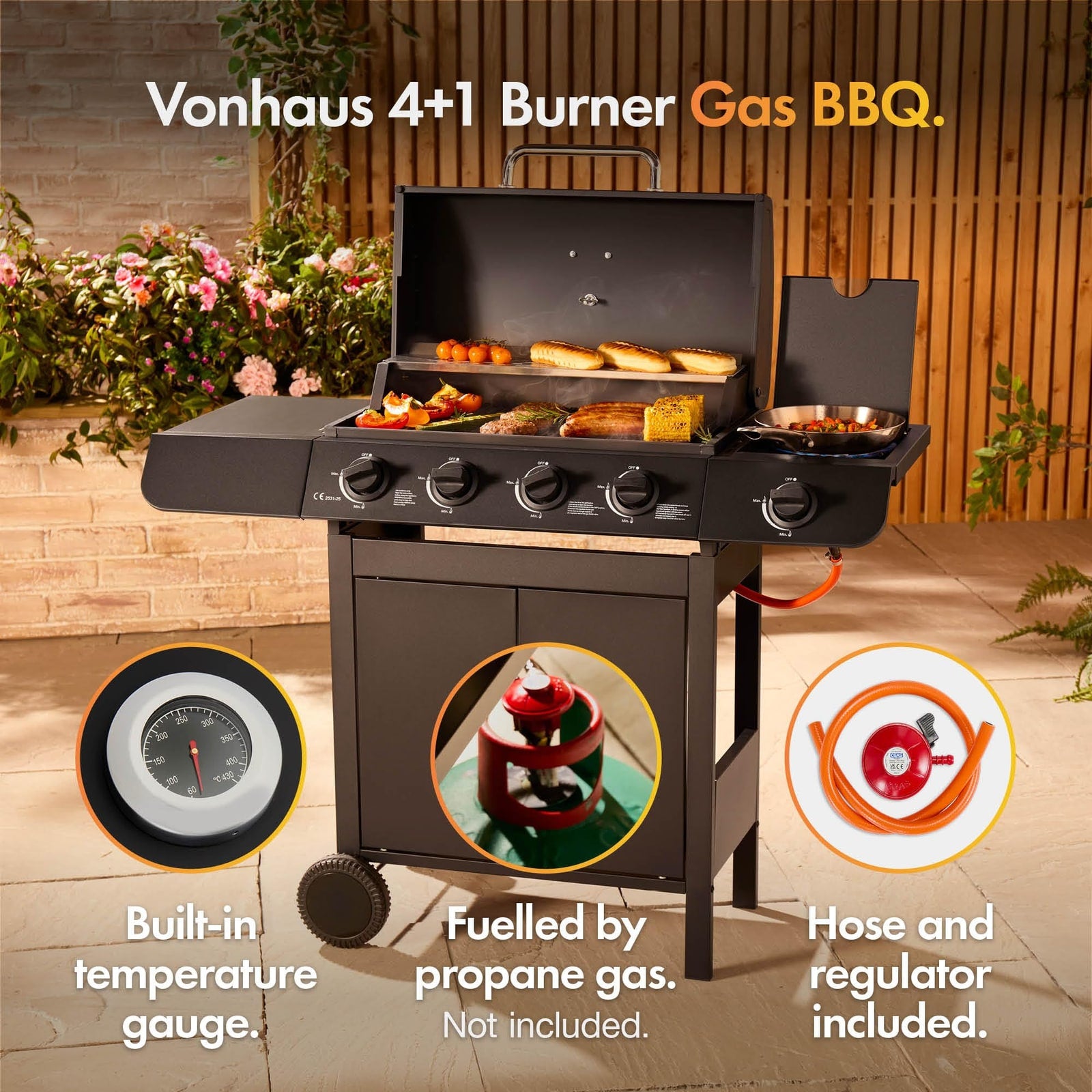 VonHaus 4+1 Burner Gas BBQ with Side Burner & Warming Rack – product image 5