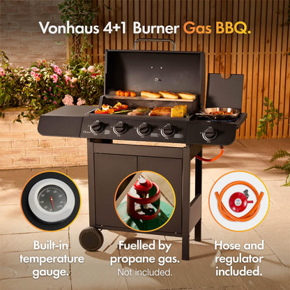 VonHaus 4+1 Burner Gas BBQ with Side Burner & Warming Rack – product image 5