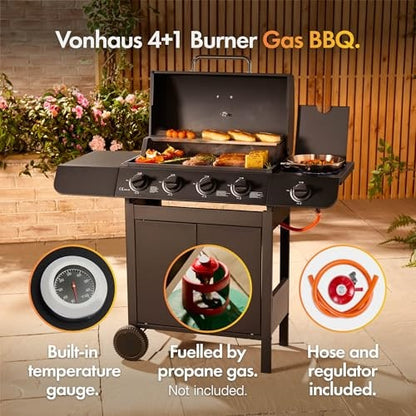 VonHaus 4+1 Burner Gas BBQ with Side Burner & Warming Rack – product image 6
