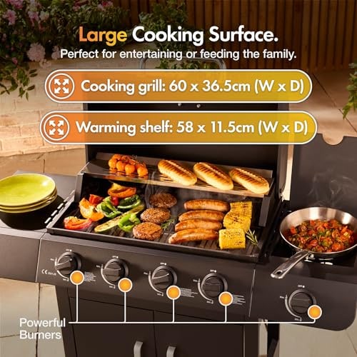 VonHaus 4+1 Burner Gas BBQ with Side Burner & Warming Rack – product image 8