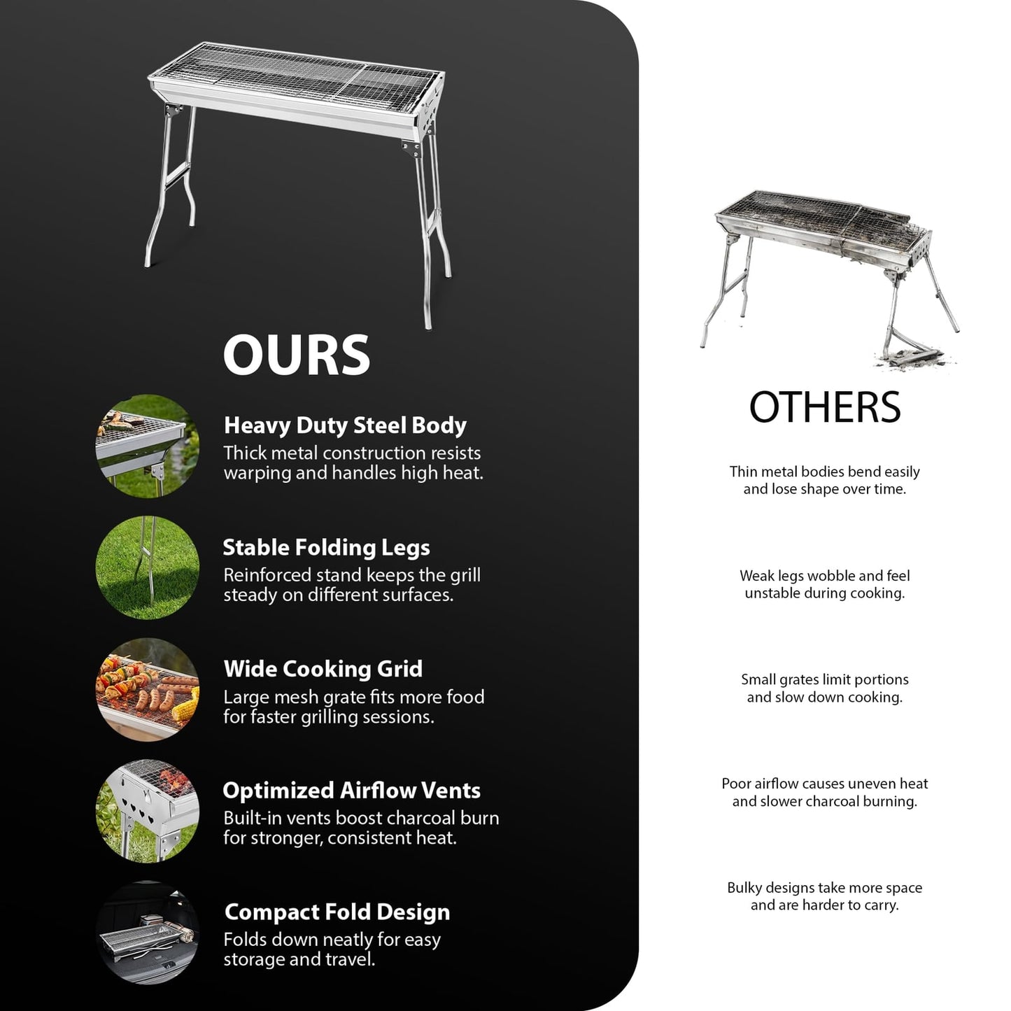 ZENO Folding Portable Charcoal BBQ for Camping & Garden – product image 5