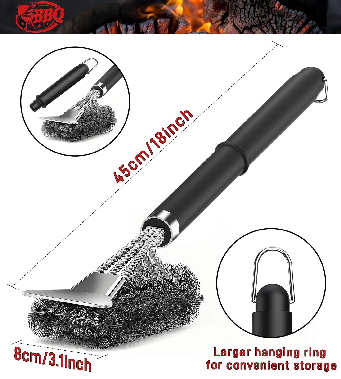 Stainless Steel BBQ Grill Brush & Scraper with Long Handle – product image 3