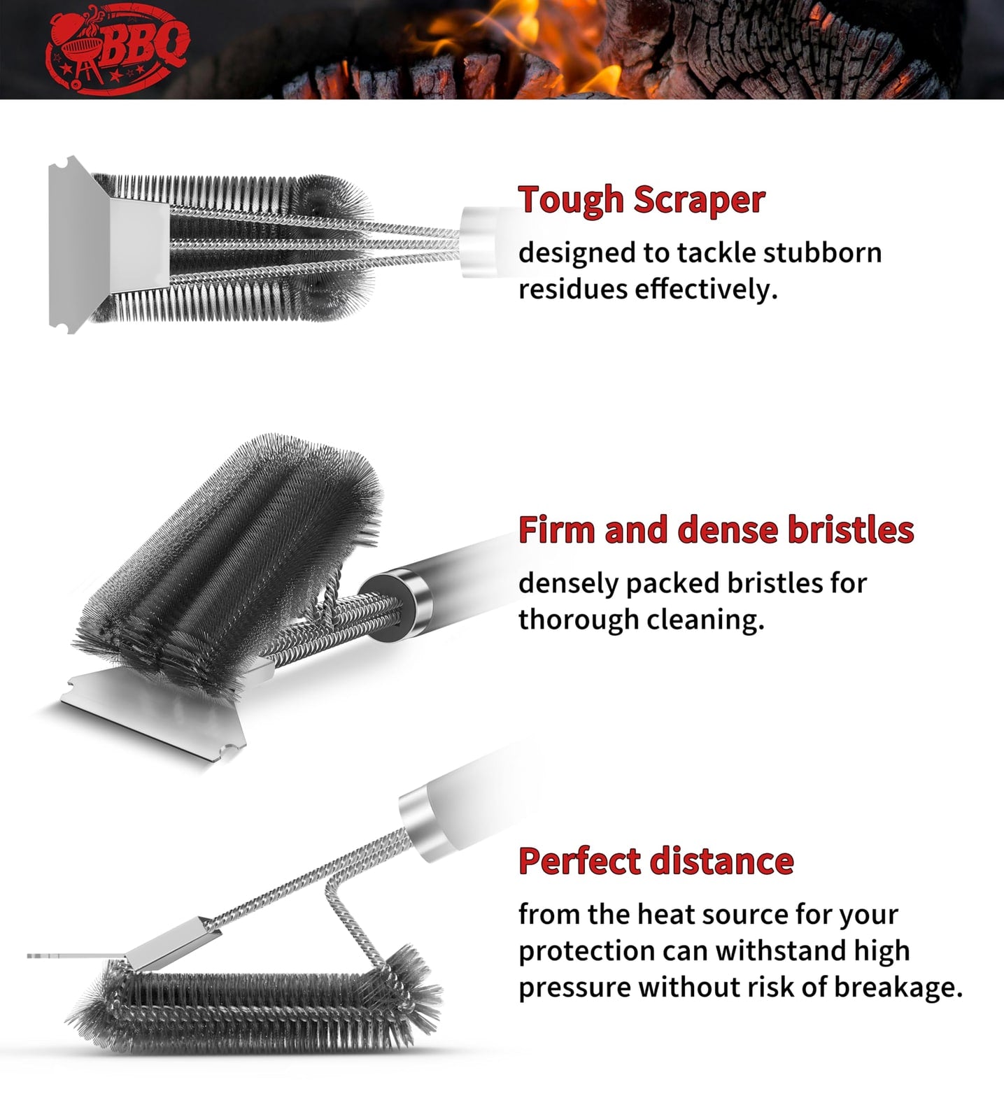 Stainless Steel BBQ Grill Brush & Scraper with Long Handle – product image 5