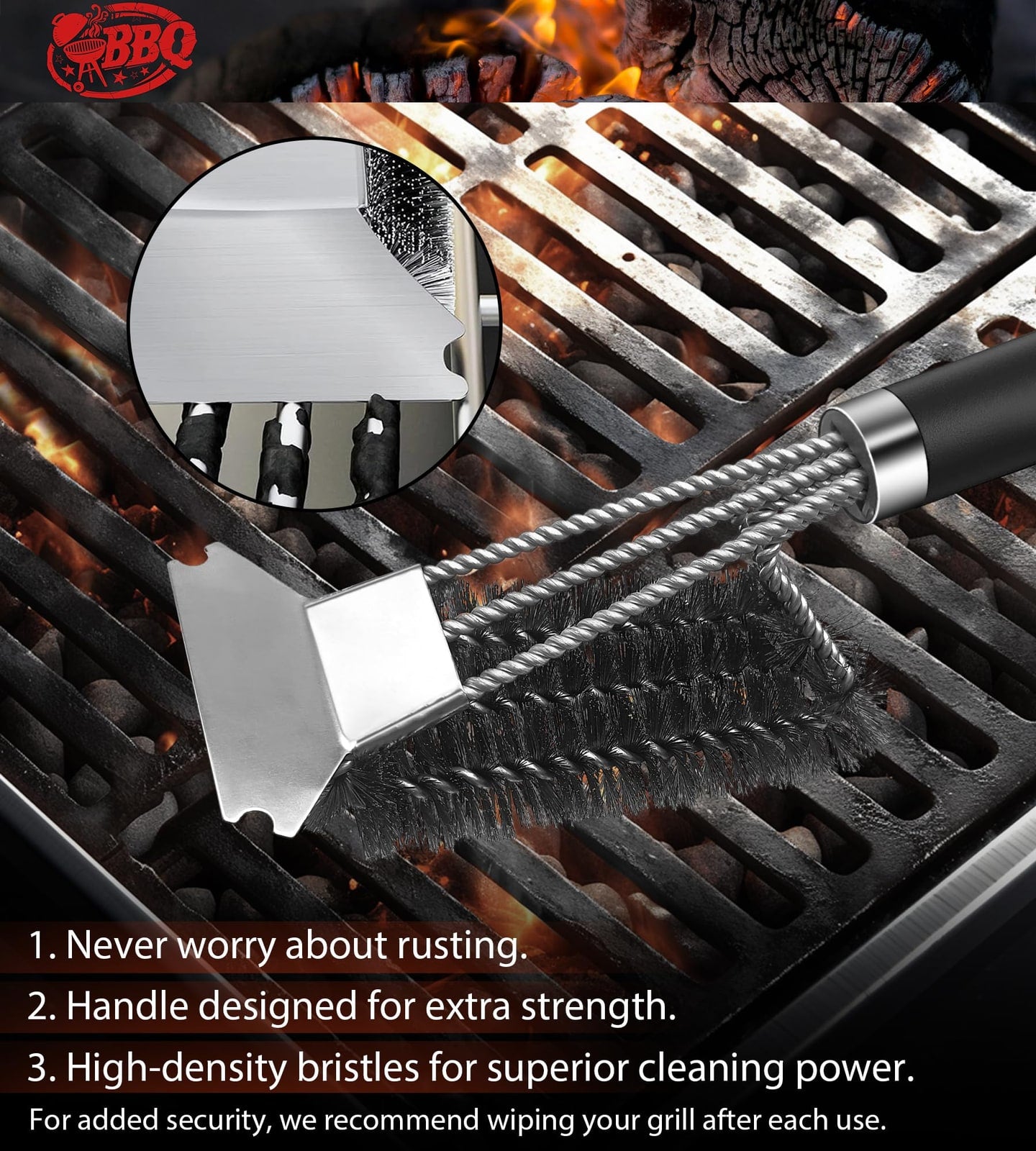 Stainless Steel BBQ Grill Brush & Scraper with Long Handle – product image 11